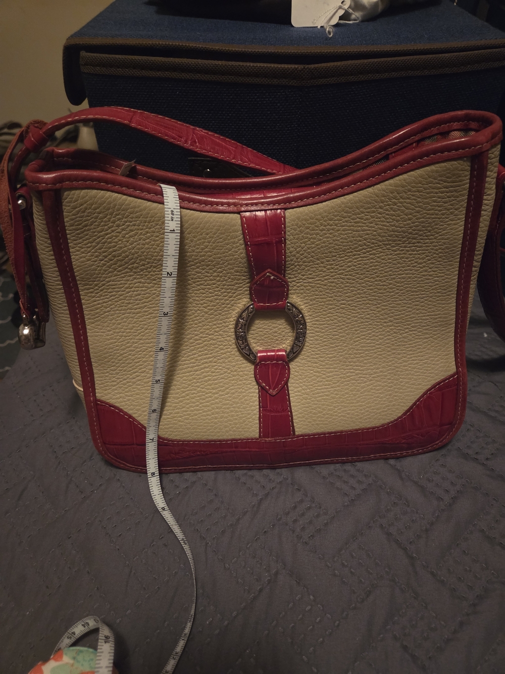 Brighton Cream Shoulder Bag with Red Trim